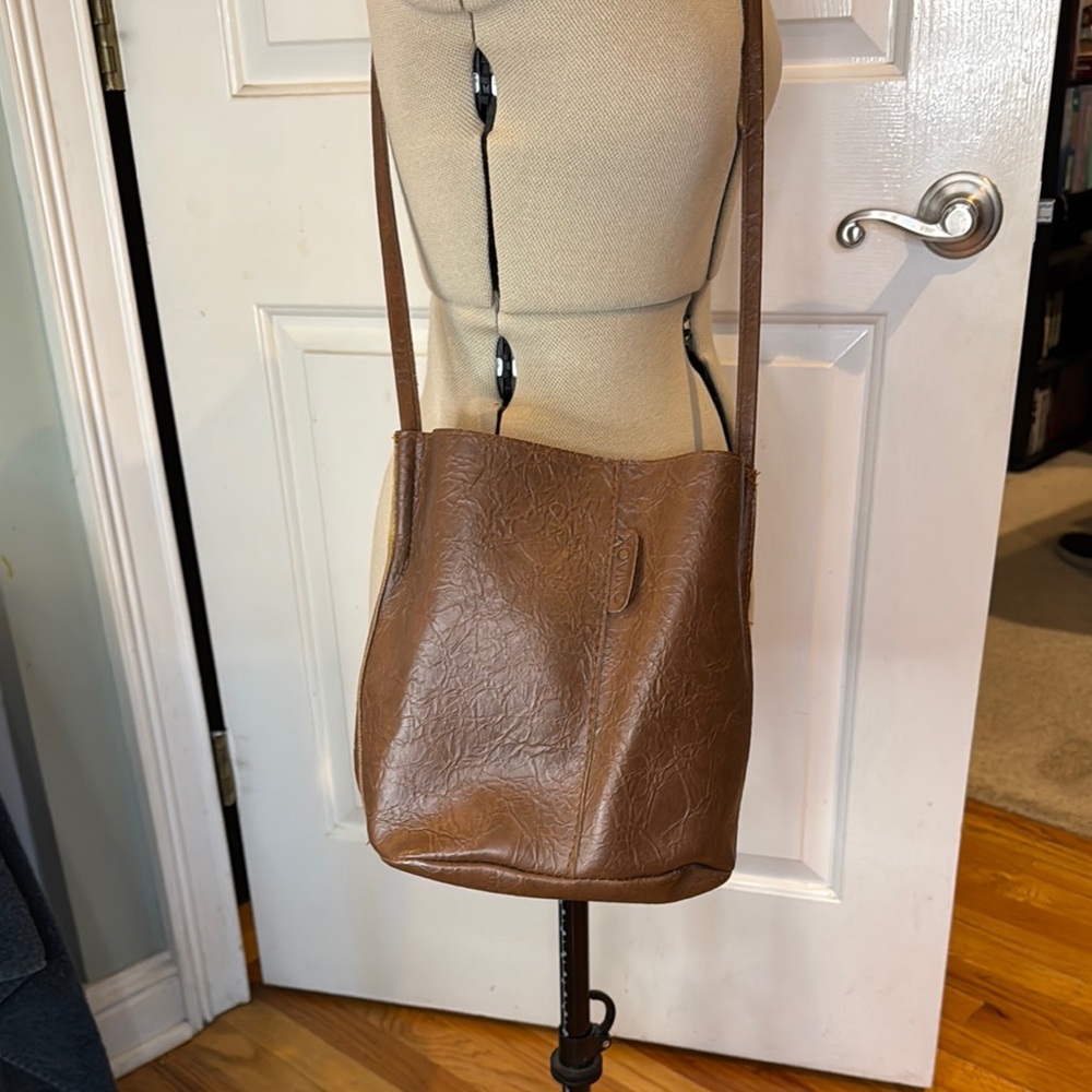 Brown Vegan Leather Bucket Purse
